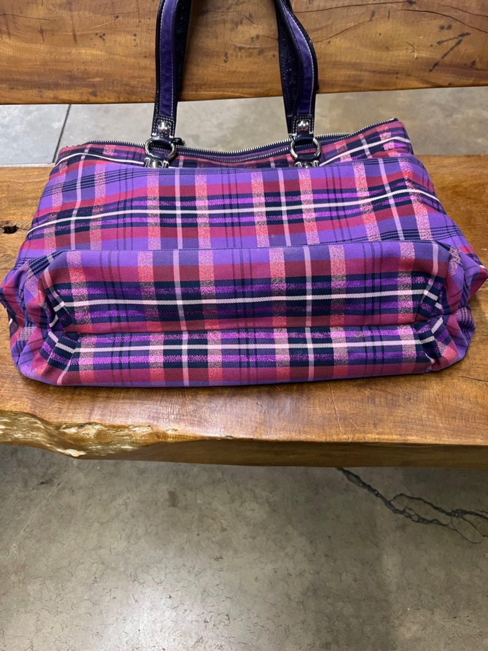 Coach Purple Plaid Poppy Tote with Pink Accents - Picture 7 of 15